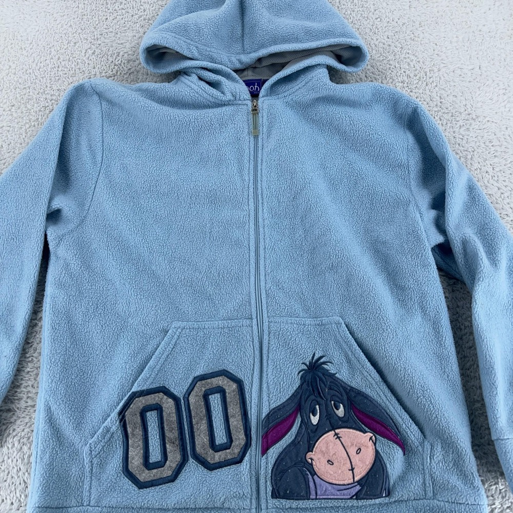Disney Pooh‎ Eeyore Hoodie Medium Blue Full Zip Fleece Jacket Embroidered 00s